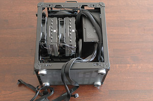 "_Thermalright Phantom Spirit 120 SE_ mounted in intake orientation in the _Jonsbo C6-ITX_ case with full-size ATX PSU"
