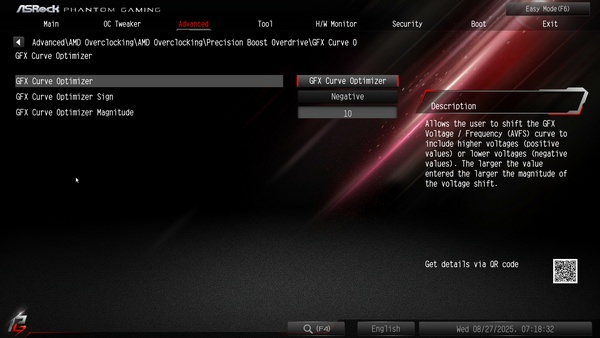 "Undervolting the iGPU with _AMD PBO GFX CO_ set to -10 mV"