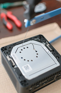 "The fretsaw blade threaded through a blower hole; after 15 minutes of sawing..."